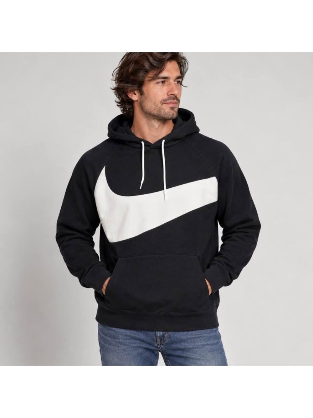 Nike Sportswear Oversized Swoosh Hoodie Men’s Large Black White Pullover